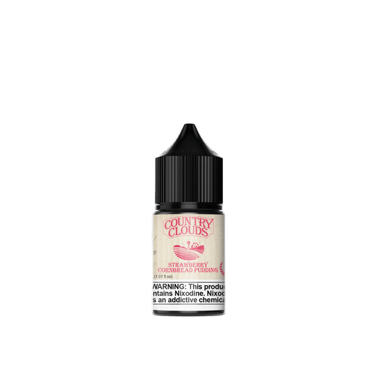 Country Clouds Strawberry Cornbread Pudding e-liquid 30ml bottle, sweet and fruity vape juice.