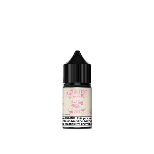 Country Clouds Strawberry Milkshake E-liquid bottle, 30ml, featuring sweet strawberry flavor and creamy vanilla ice cream.